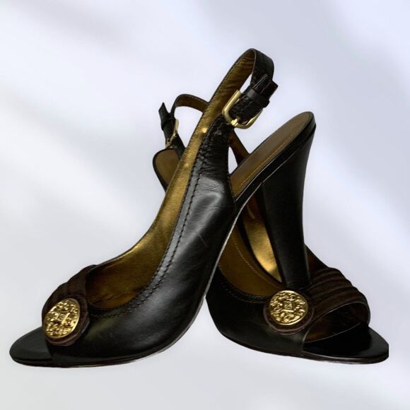 Circa Joan & David Brown leather open toe sling back high heel shoes - Picture 1 of 12
